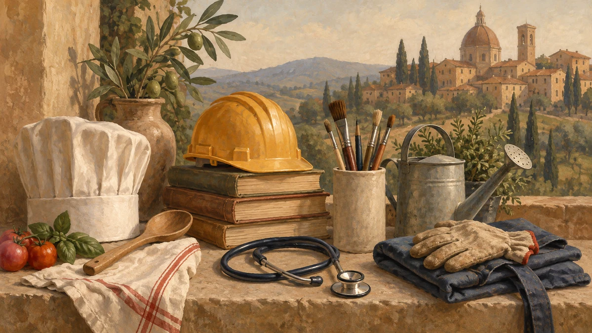 Painted illustration for Italian Vocabulary for Jobs and Occupations